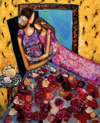 Shazly Khan, The Story Behind The Mother-Daughter, Depicting A Moment Of Tenderness And Onnection Between Them., 24 x 30 Inch, Acrylic on Canvas, Figurative Paintings, AC-SZK-097